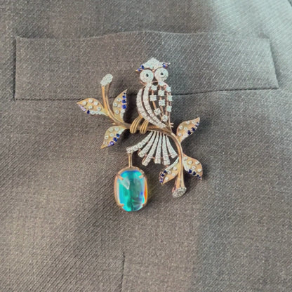 The Nocturnal Wisdom Owl Statement Brooch in 925 Sterling Silver