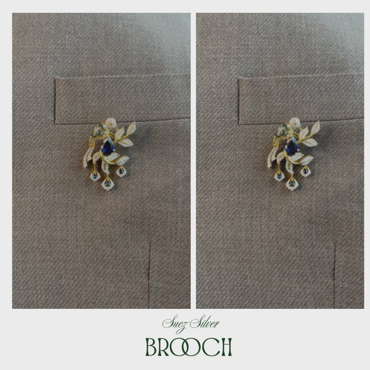 Royal Majestic Bird Men's Brooch in 925 Sterling Silver with Blue Sapphire & Diamonds